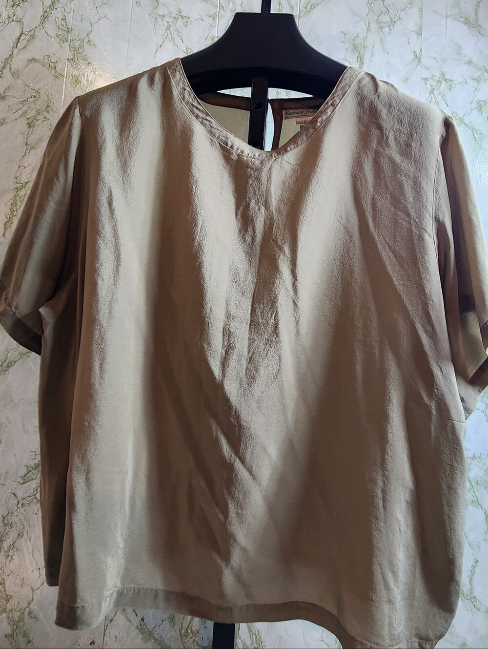 Stephanie Andrews Tan Silk Short Sleeve Top